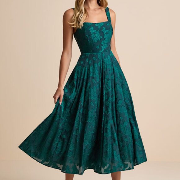 Lulus Loira Emerald Burnout Jacquard Lace-up Midi Dress Green - Size M - Picture 1 of 1